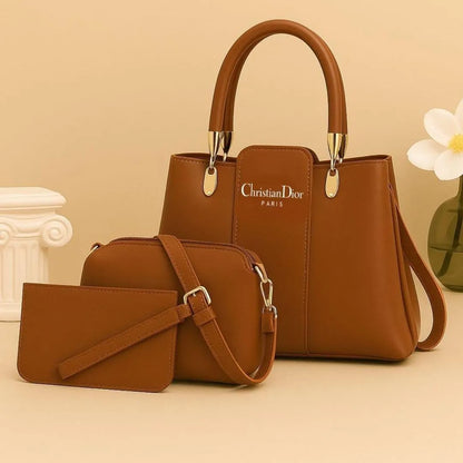 Mustard Leather 3-Piece Handbag Set for Women (TS-40)
