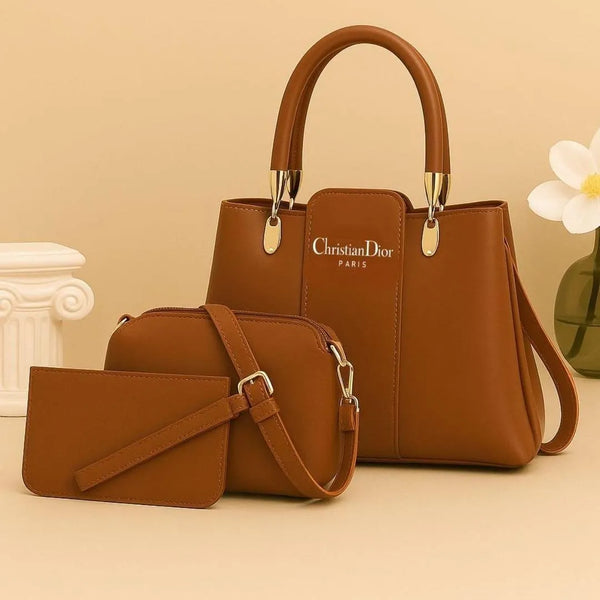 Mustard Leather 3-Piece Handbag Set for Women (TS-40)