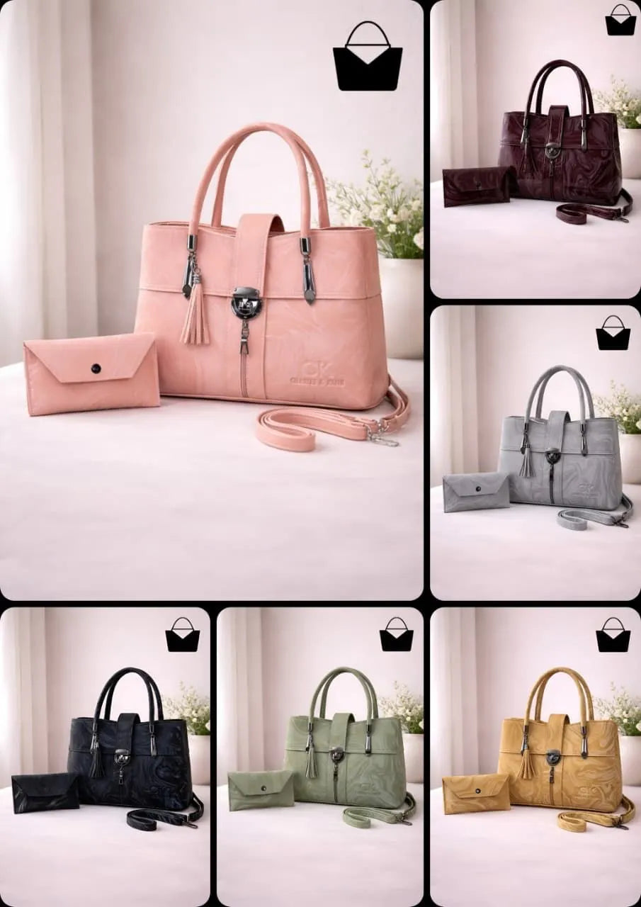 Grey Leather 2-Piece Women's Handbag Set (TS-42)