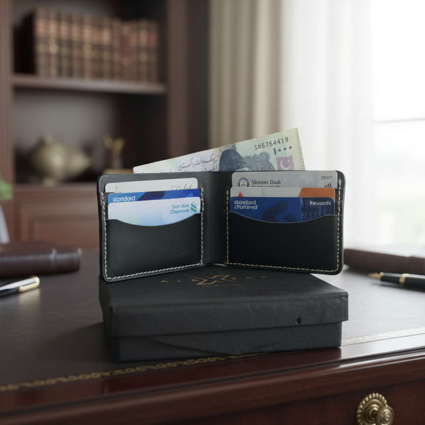 Men’s Rugged Leather Wallet | Black Cow Leather | (TS-45)