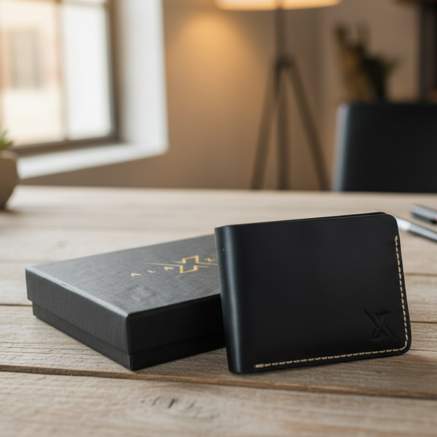 Men’s Rugged Leather Wallet | Black Cow Leather | (TS-45)