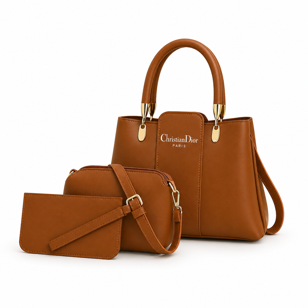 Mustard Leather 3-Piece Handbag Set for Women (TS-40)