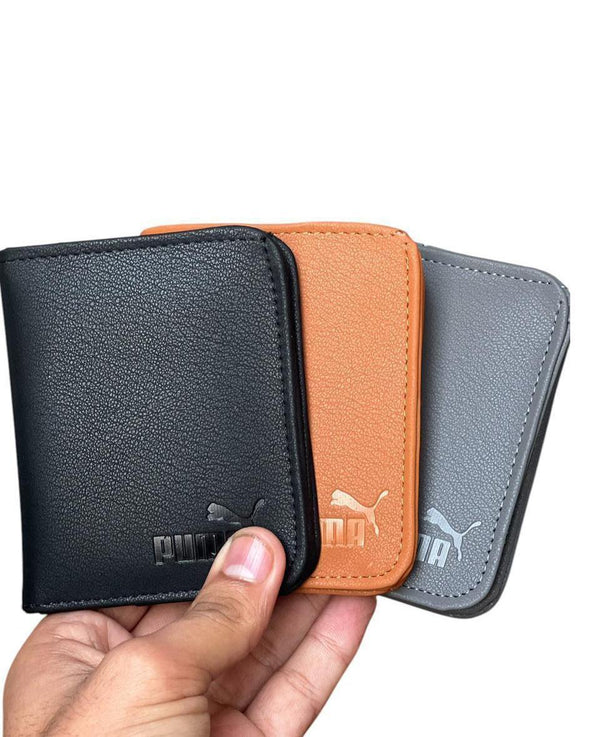 Men's Leather Wallet Black Orange Gray Puma Logo (TS-09)