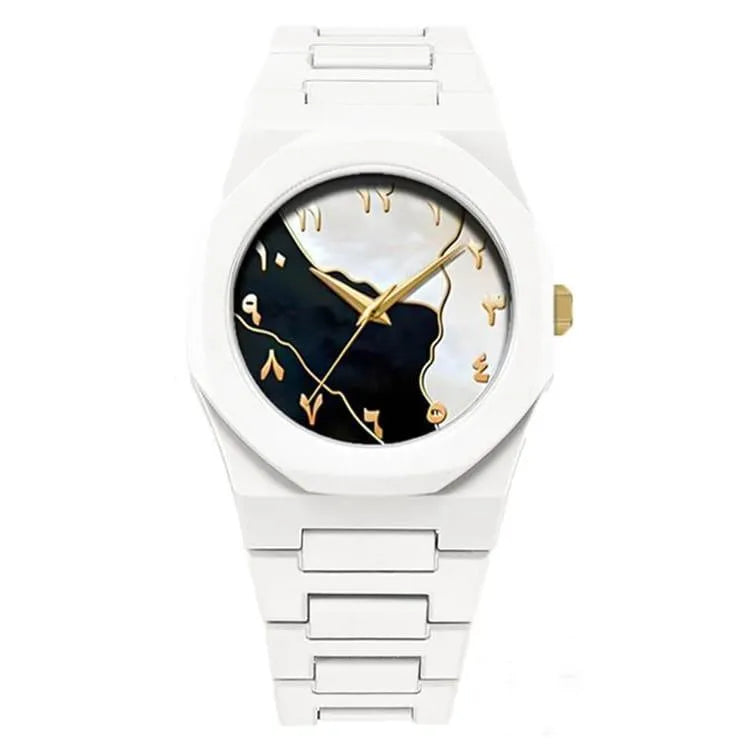 White Marble Dial Watch for Men Carbon Fiber (TS-18)