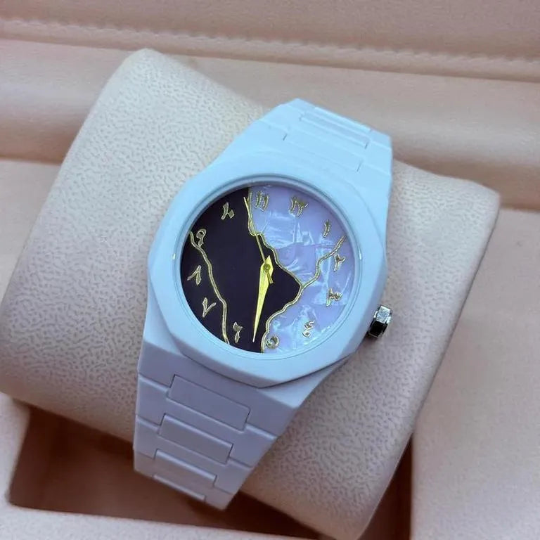 White Marble Dial Watch for Men Carbon Fiber (TS-18)