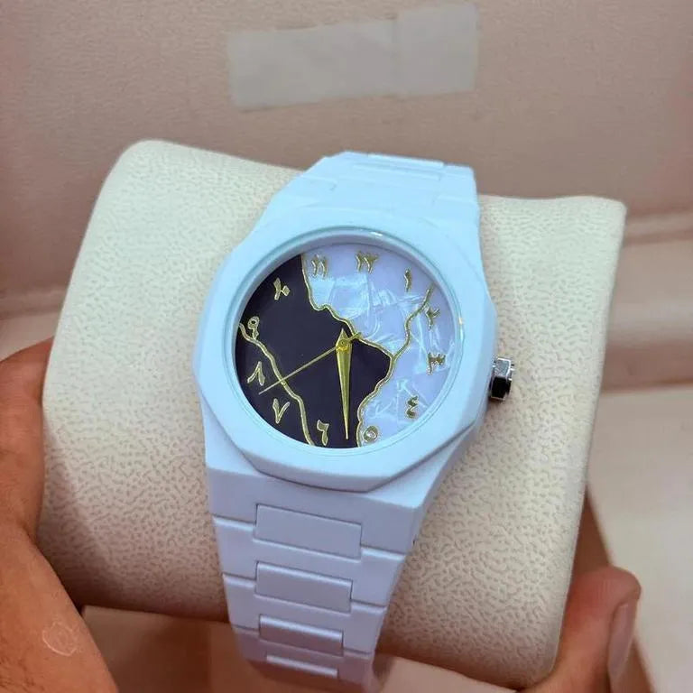White Marble Dial Watch for Men Carbon Fiber (TS-18)