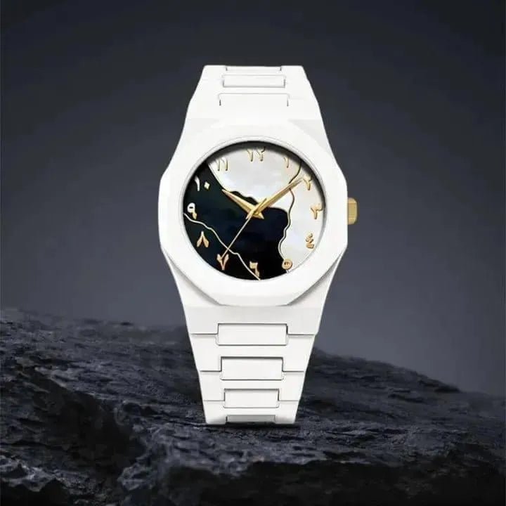 White Marble Dial Watch for Men Carbon Fiber (TS-18)