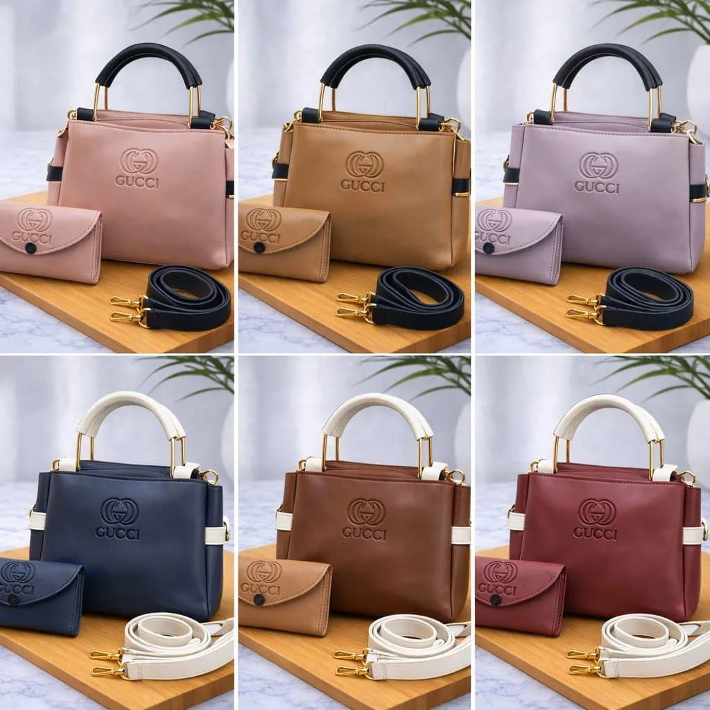 Women's Grey Leather Handbag Set with Top Handle (TS-06)