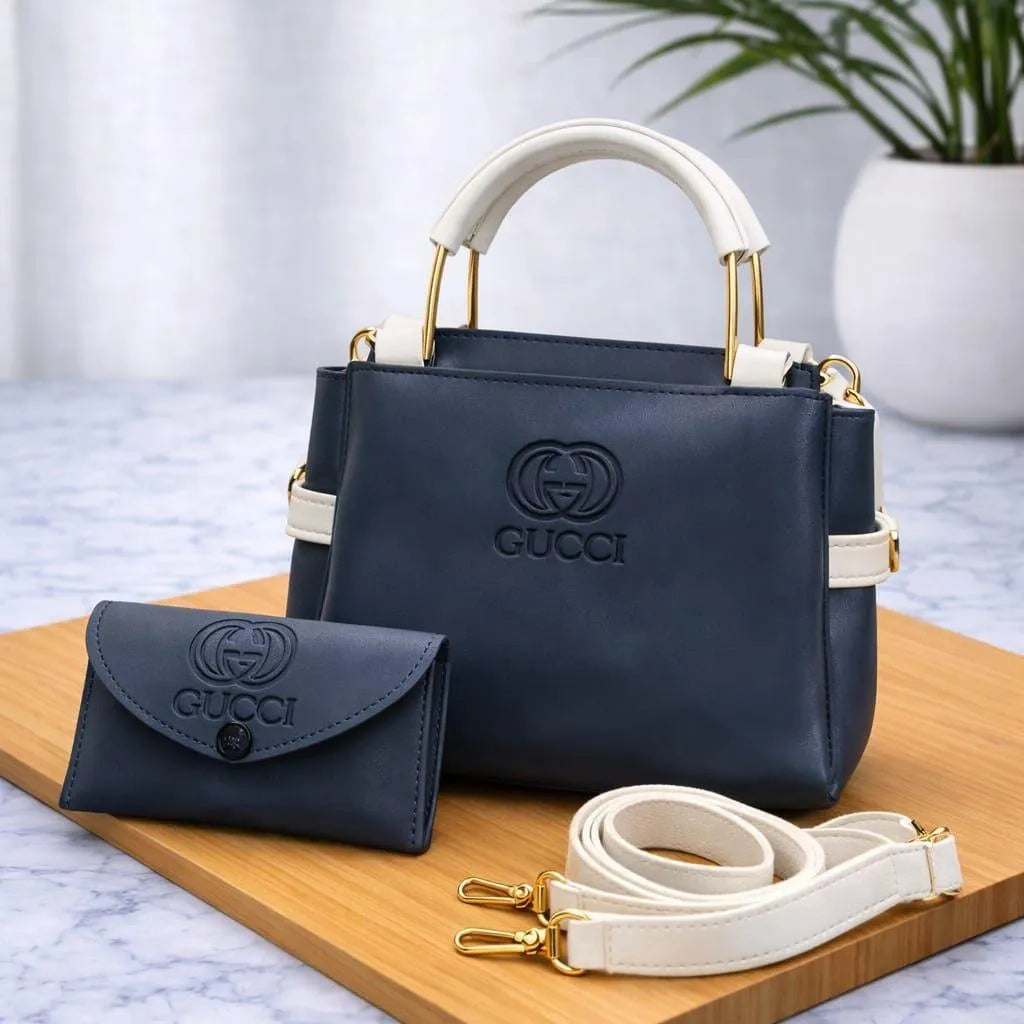 Navy Blue Gucci Women's Handbag Set with Wallet & Strap (TS-05)