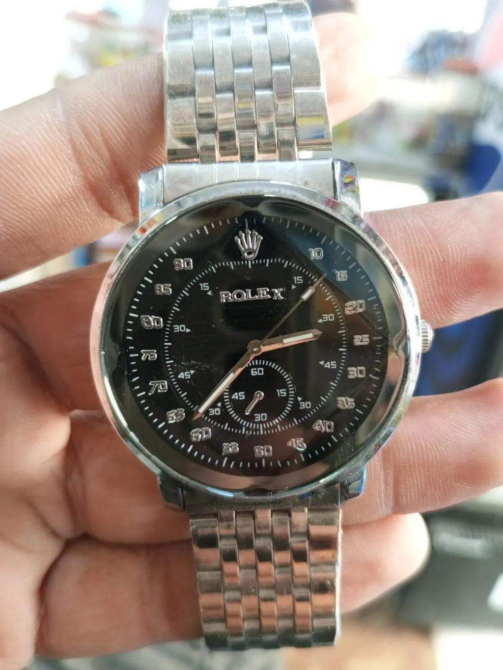 Rolex Style Stainless Steel Watch Replica Black Dial (TS-19)