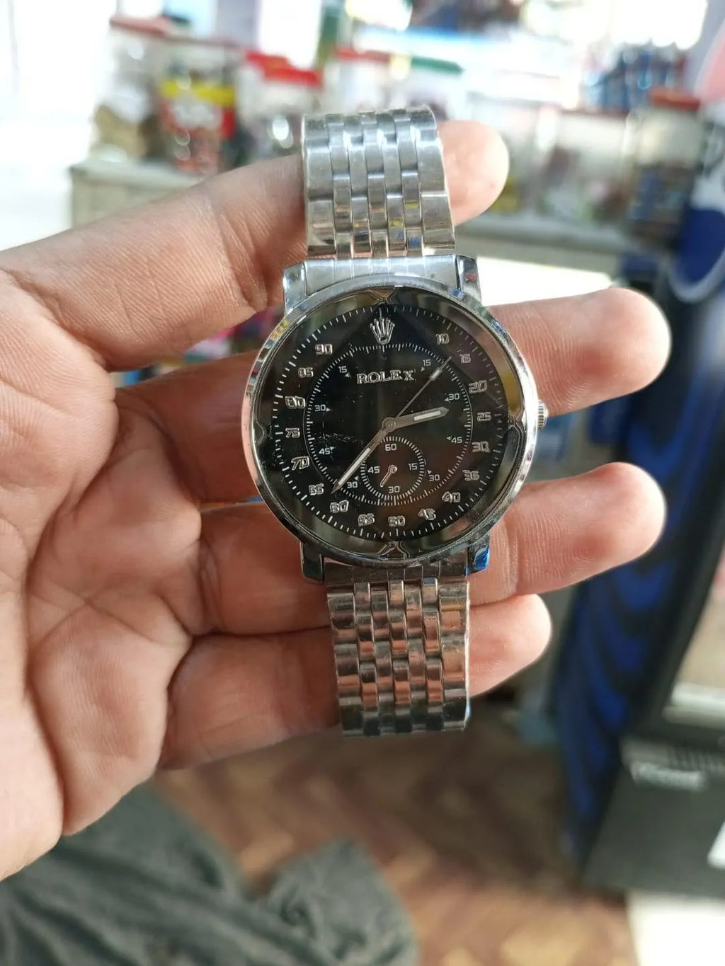 Rolex Style Stainless Steel Watch Replica Black Dial (TS-19)