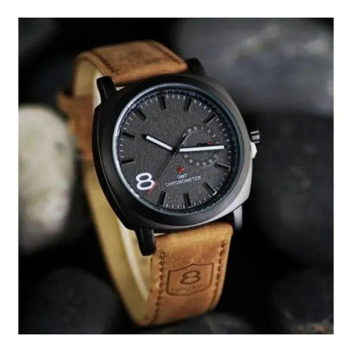 Men's Black Dial Leather Strap Watch with 12-Hour Display (TS-23)