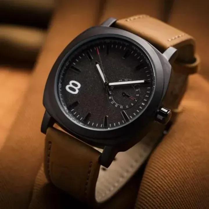Men's Black Dial Leather Strap Watch with 12-Hour Display (TS-23)
