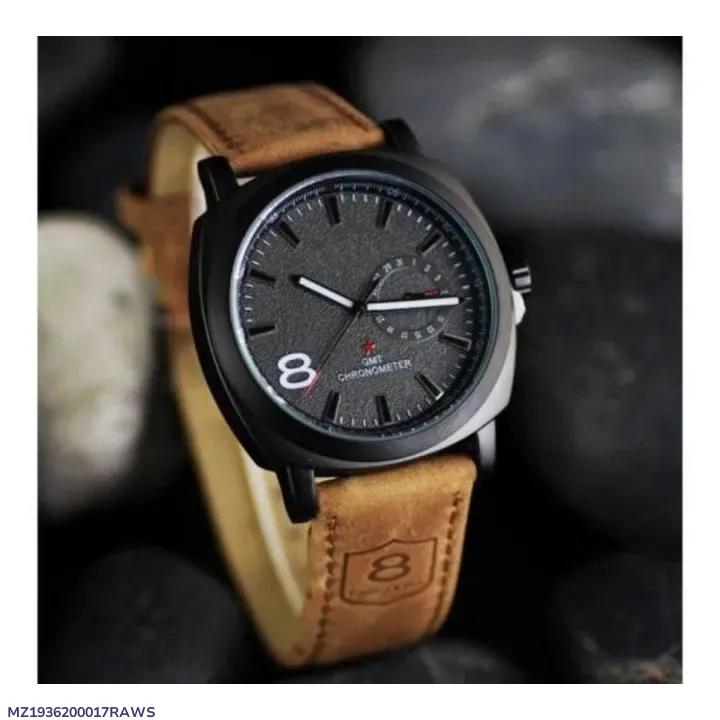Men's Black Dial Leather Strap Watch with 12-Hour Display (TS-23)