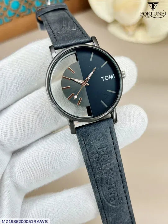 Men's Black Leather Round Dial Watch 20mm (TS-21)