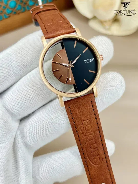 Men's Black Leather Round Dial Watch 20mm (TS-21)