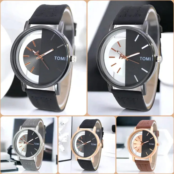 Men's Black Leather Round Dial Watch 20mm (TS-21)