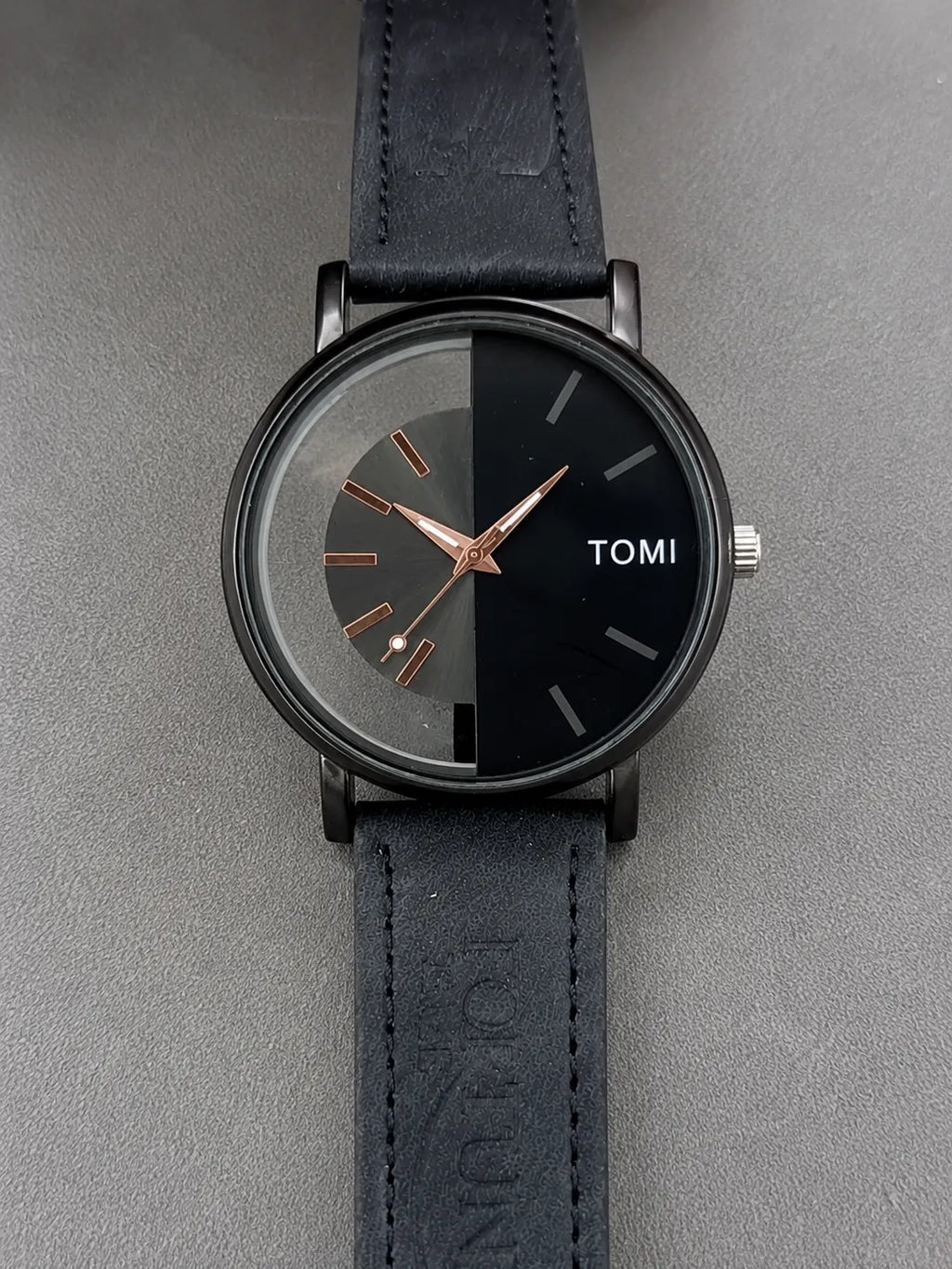 Men's Black Leather Round Dial Watch 20mm (TS-21)