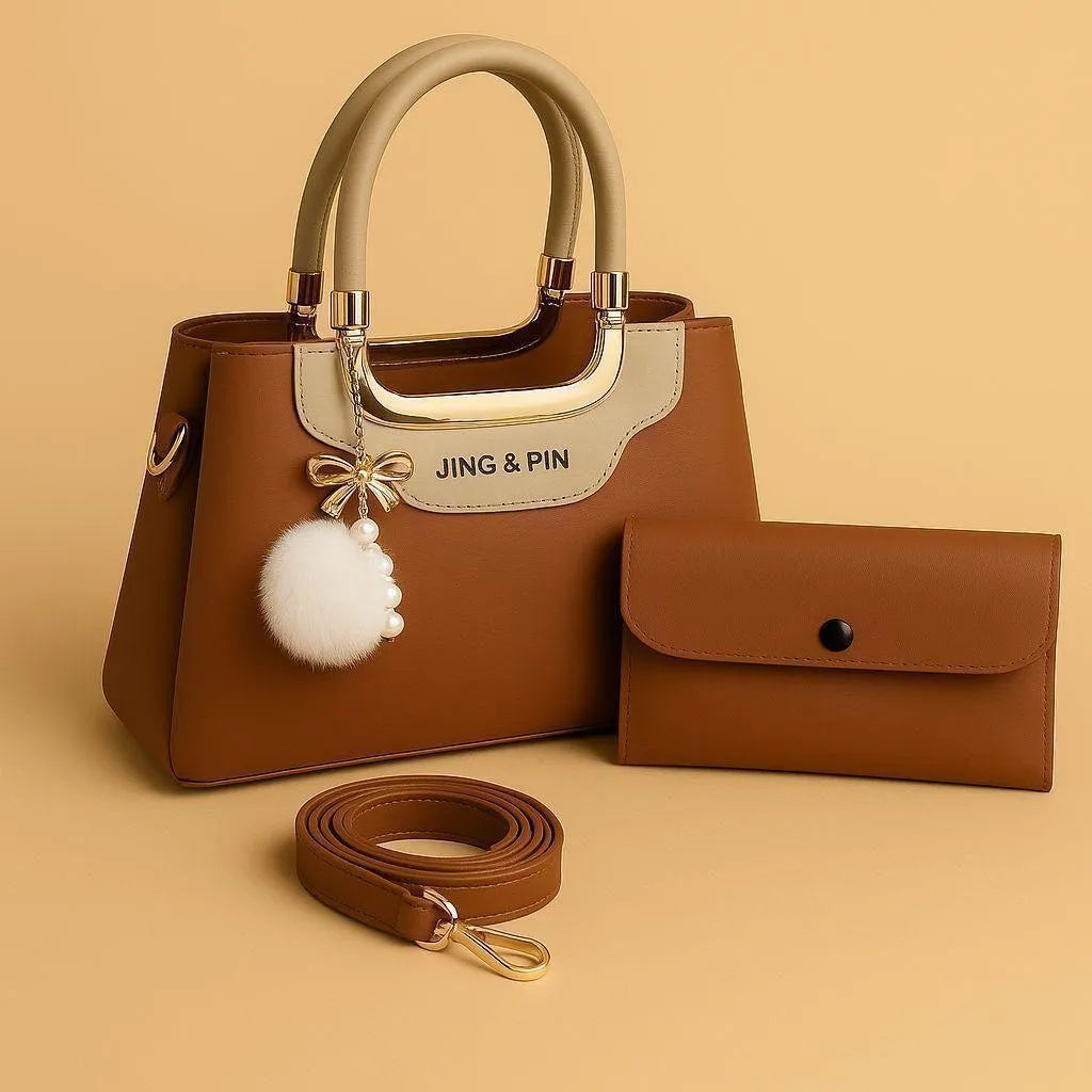 Pink Synthetic Leather Handbag with Belt & Keychain for Girls (TS-04)