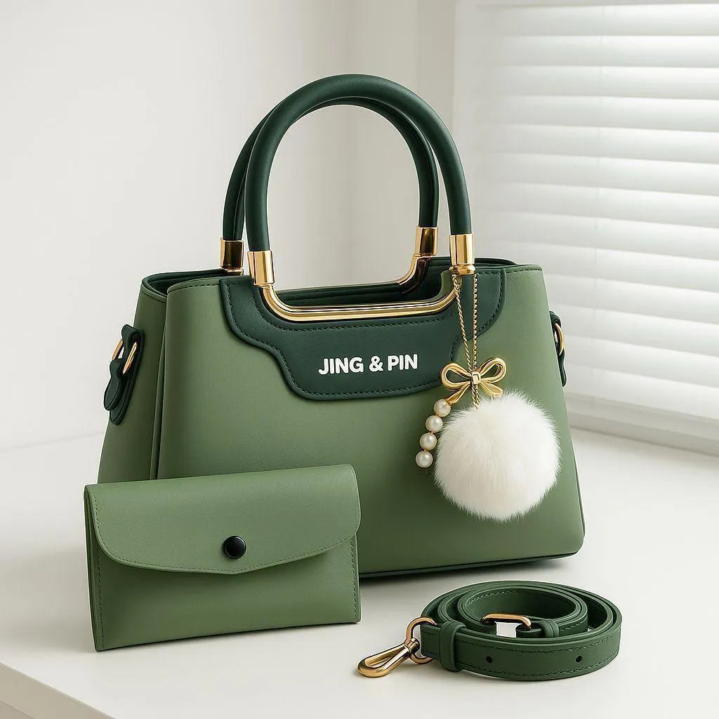 Pink Synthetic Leather Handbag with Belt & Keychain for Girls (TS-04)