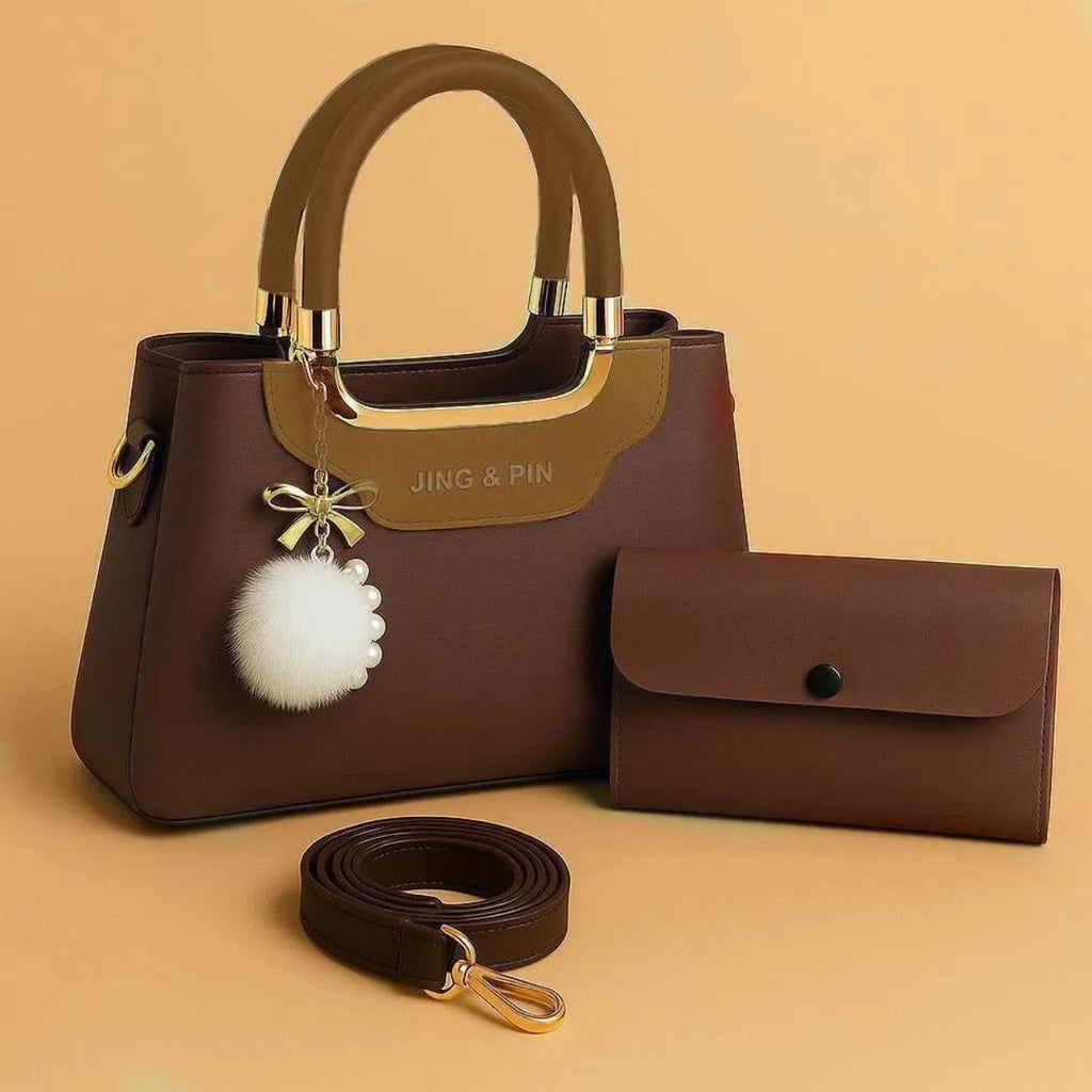 Pink Synthetic Leather Handbag with Belt & Keychain for Girls (TS-04)