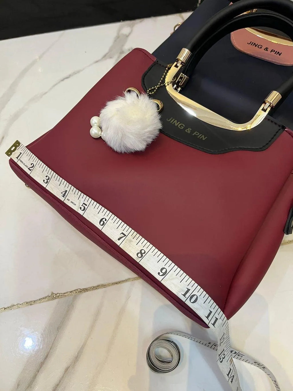 Pink Synthetic Leather Handbag with Belt & Keychain for Girls (TS-04)