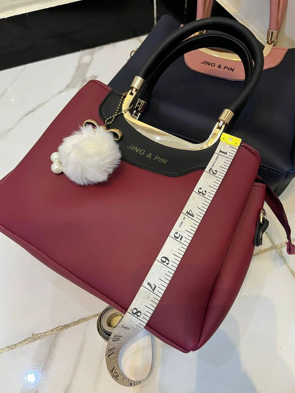 Pink Synthetic Leather Handbag with Belt & Keychain for Girls (TS-04)