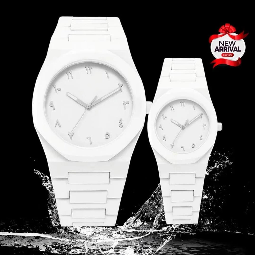 White Couple Watches Carbon Fiber Water Resistant Unisex (TS-33)