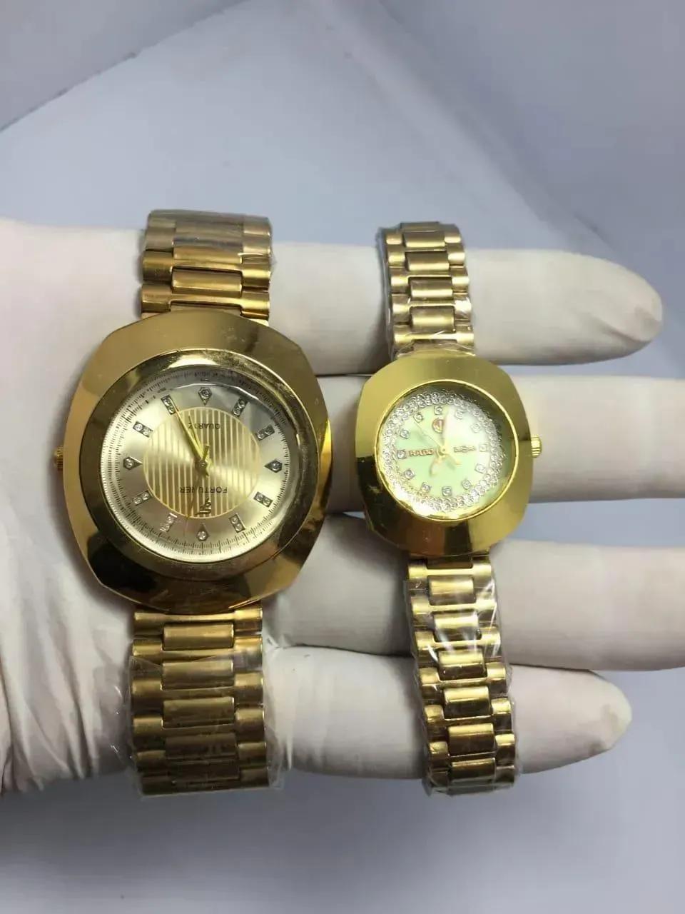 Gold Couple Watches Set Rose Gold Chain Strap 2 Pcs (TS-34)