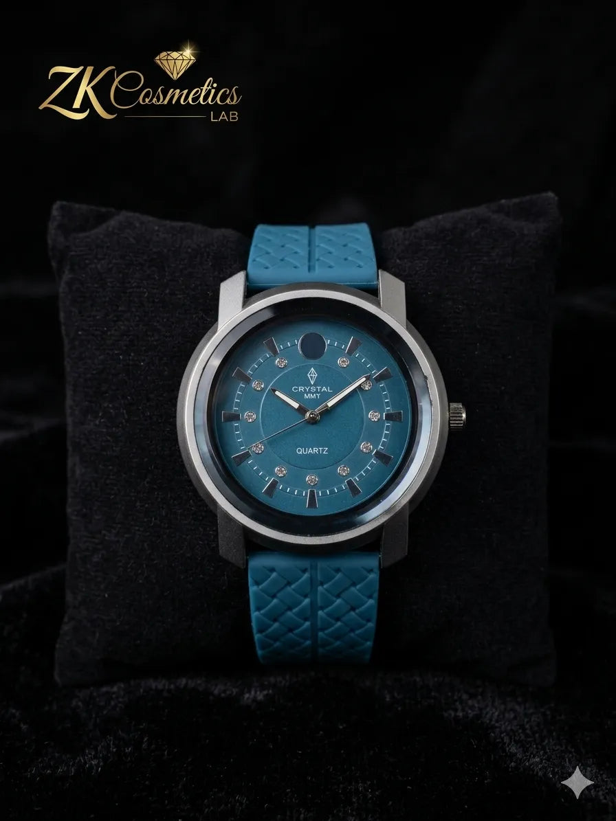 Men's Elegant Blue Crystal Quartz Watch with Silicone Strap (TS-22)