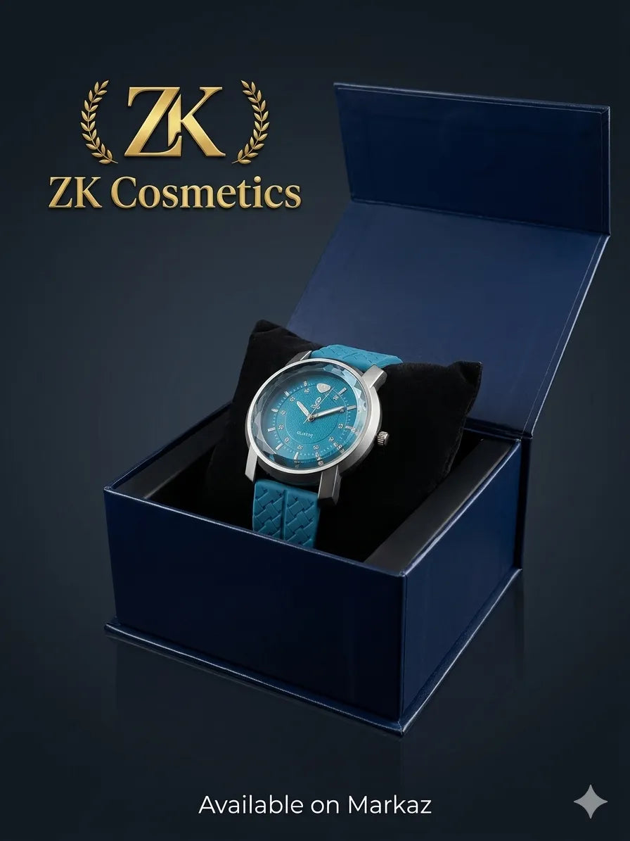 Men's Elegant Blue Crystal Quartz Watch with Silicone Strap (TS-22)
