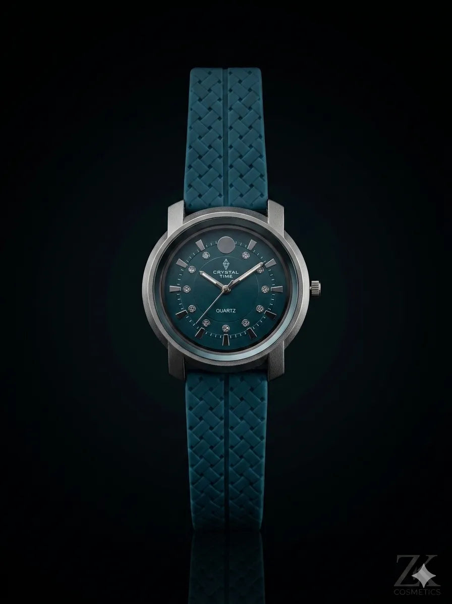 Men's Elegant Blue Crystal Quartz Watch with Silicone Strap (TS-22)