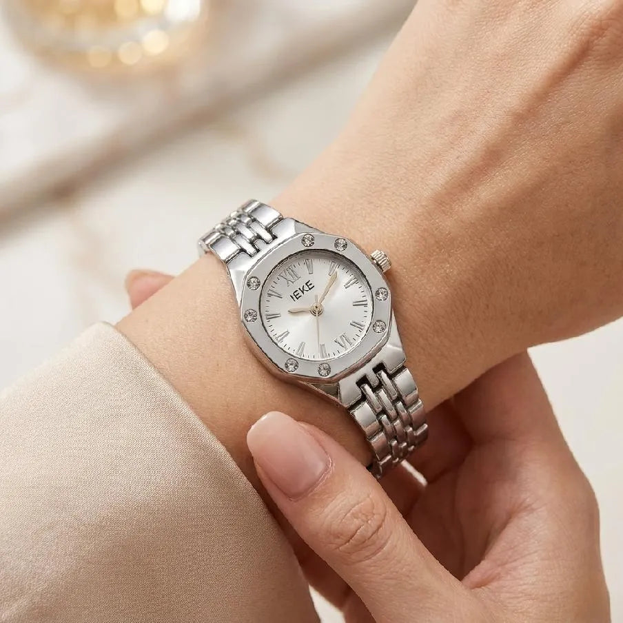 IEKE Stainless Steel Octagonal Watch with Crystal Studded Dial (TS-26)